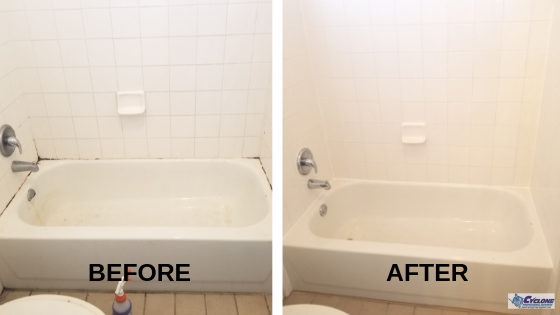 Clean bath tub before and after
