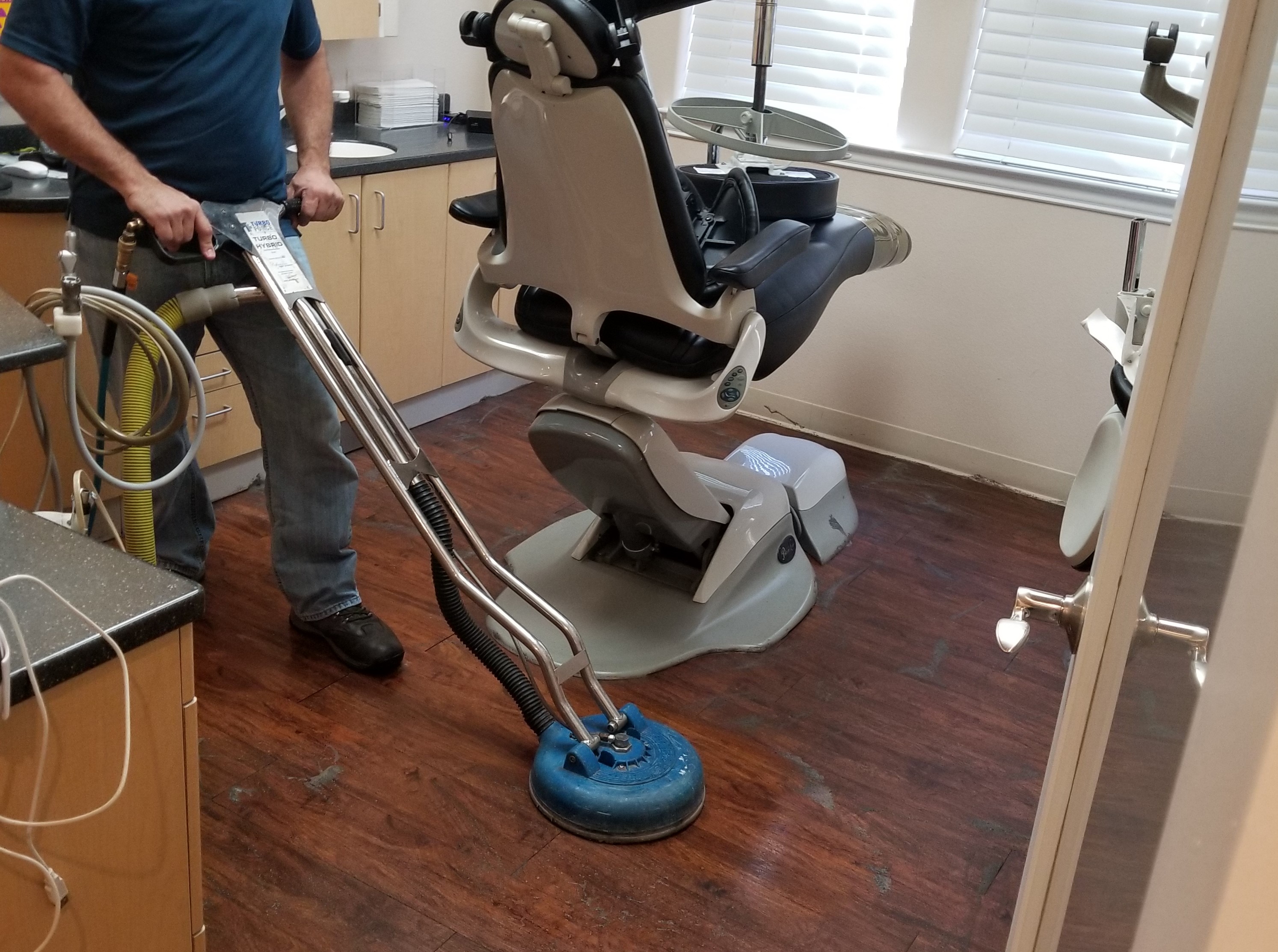 wood floor cleaning in a dentist office