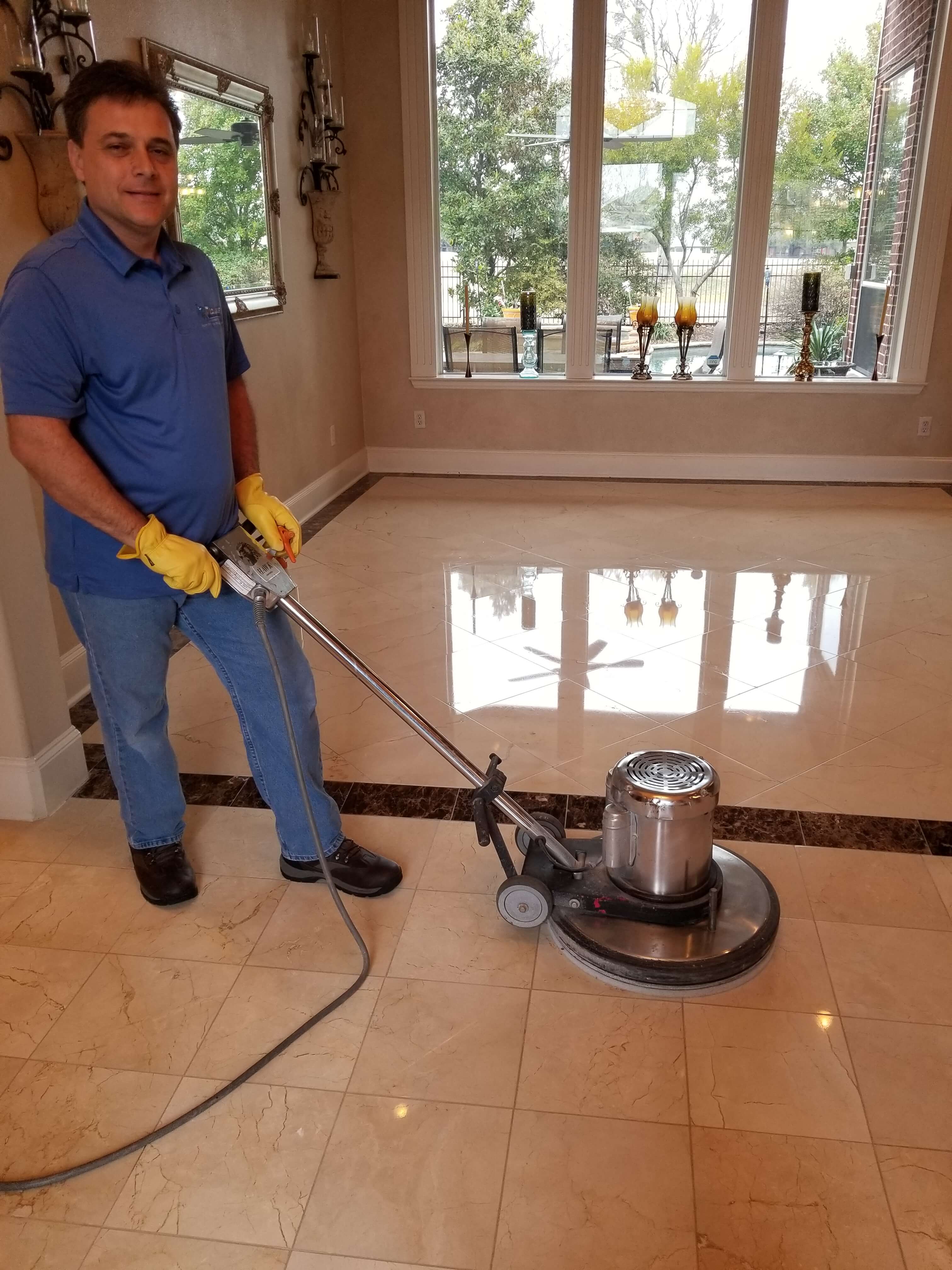 A marble floor being polished in McKinney Texas