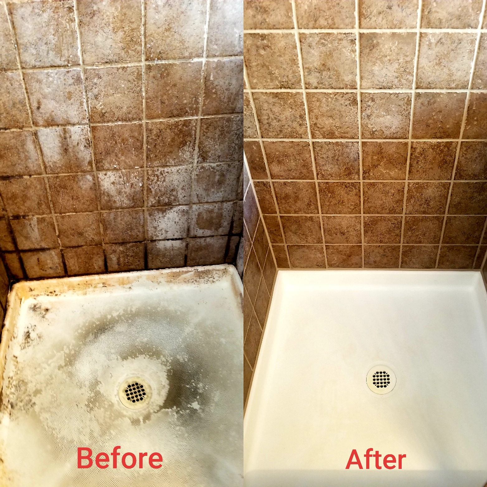 Before and after shower cleaning in Lewisville, TX.