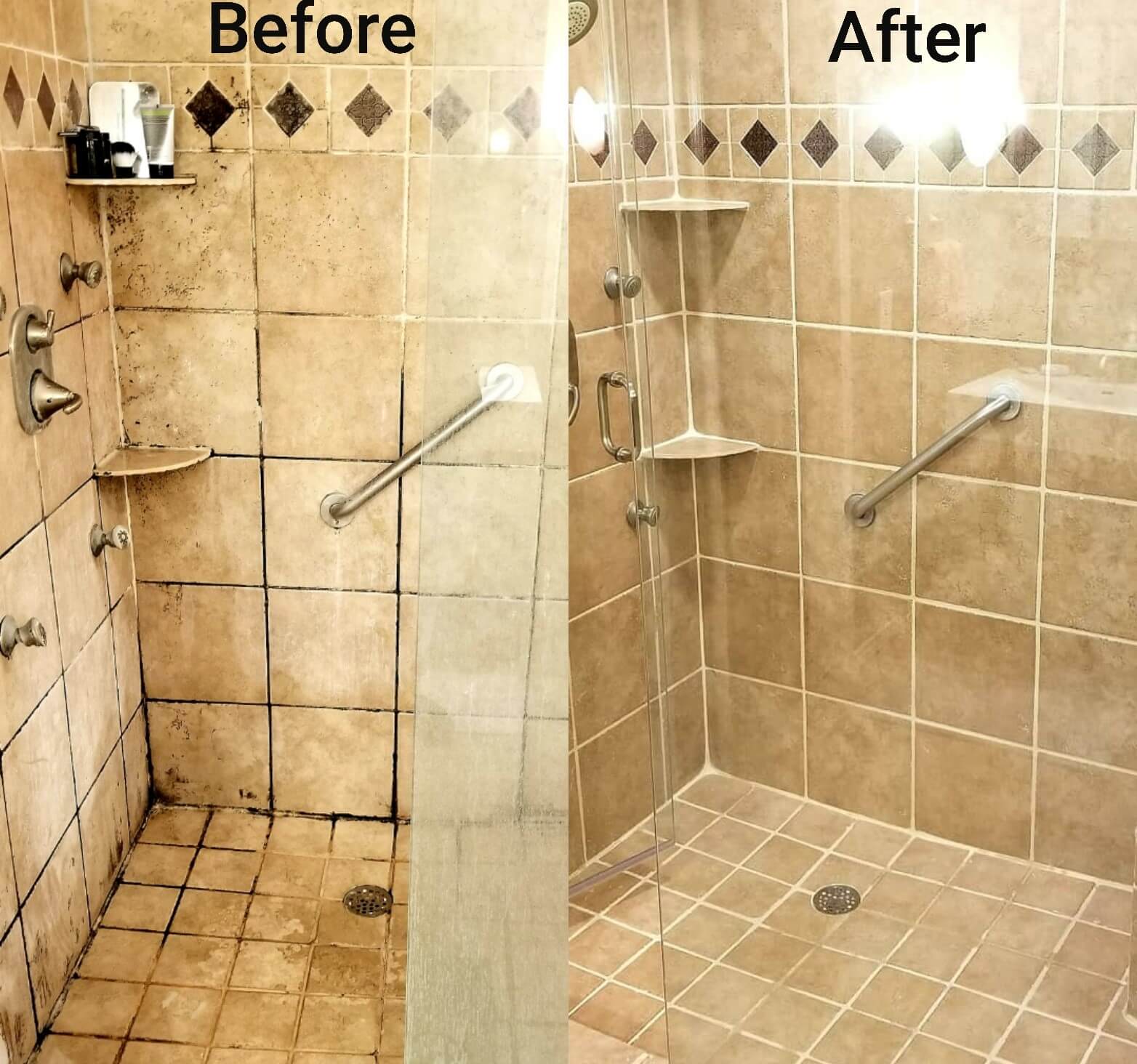 Before and after of shower tile cleaning in Texas