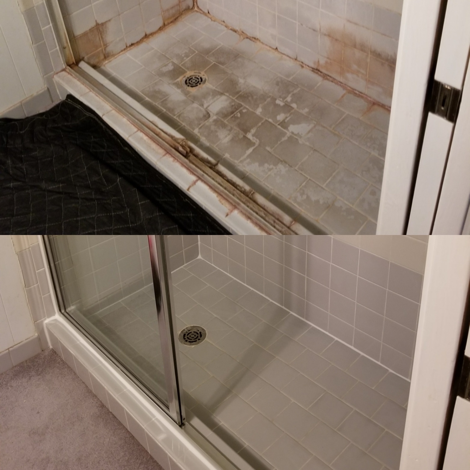 bathroom cleaning before and after comparison in Plano Texas